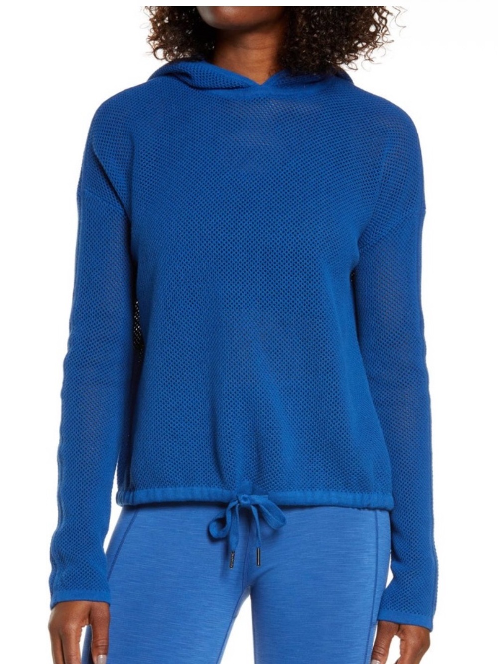 Sweaty Betty Wimbledon Mesh Knit Hoodie Blue Athletic Athleisure Gym Casual Sz L